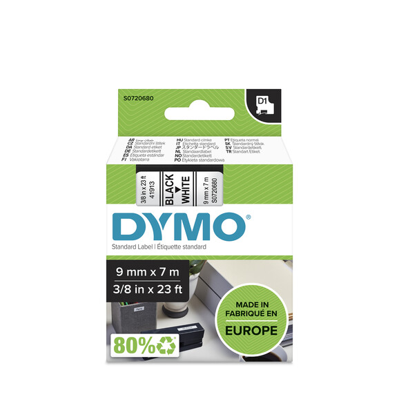 Beschriftungsband Dymo 9mmx7m schwarz weiss, Art.-Nr. 00409-SWWS - Paterno B2B-Shop