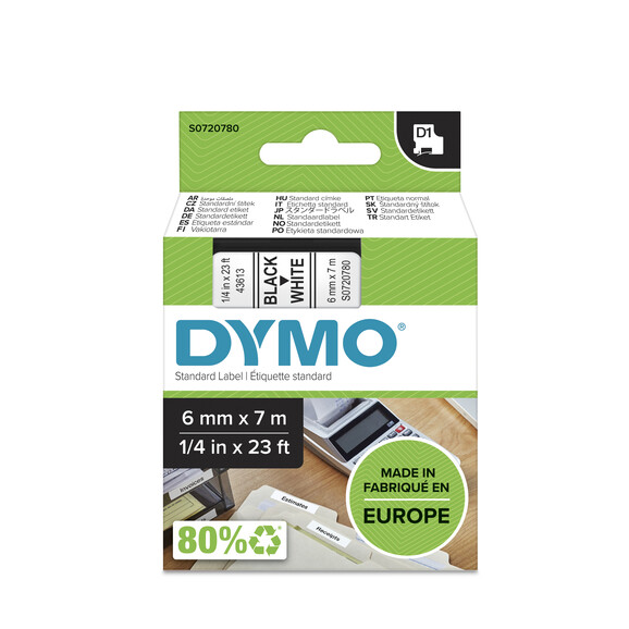 Beschriftungsband Dymo 6mmx7m schwarz auf weiss, Art.-Nr. 0043613 - Paterno B2B-Shop