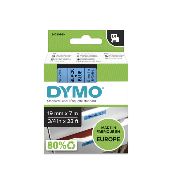 Beschriftungsband Dymo 19mmx7m schwarz auf blau, Art.-Nr. 00458-BL - Paterno B2B-Shop