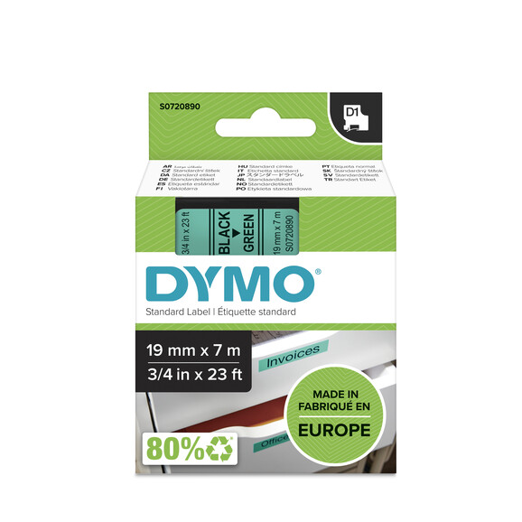 Beschriftungsband Dymo 19mmx7m schwarz auf grün, Art.-Nr. 00458-GN - Paterno B2B-Shop