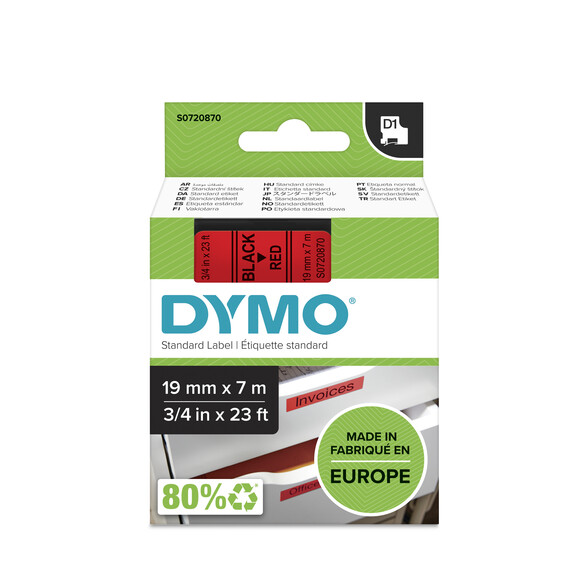 Beschriftungsband Dymo 19mmx7m schwarz auf rot, Art.-Nr. 00458-RT - Paterno B2B-Shop