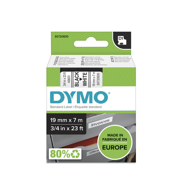 Beschriftungsband Dymo 19mmx7m schwarz weiss, Art.-Nr. 00458-SWWS - Paterno B2B-Shop