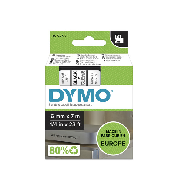 Beschriftungsband Dymo 6mmx7m schwarz auf clear, Art.-Nr. 43610 - Paterno B2B-Shop