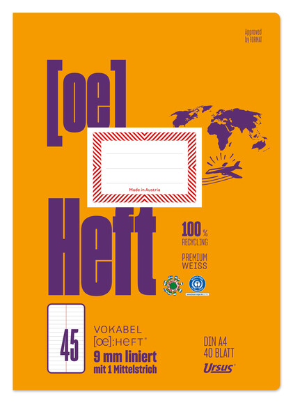 Heft Ursus OE45 A4 40 Blatt liniert 1 MS, Art.-Nr. 070440-14 - Paterno B2B-Shop
