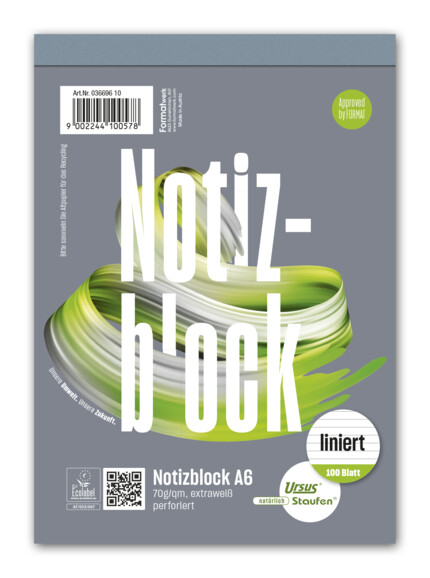 Notizblock Ursus A6 100 Blatt 70g/qm liniert, Art.-Nr. 036696-10 - Paterno B2B-Shop