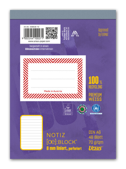 Notizblock Ursus A6 48 Blatt 70g/qm liniert, Art.-Nr. 036648-10 - Paterno B2B-Shop Notizblock Ursus A6 48 Blatt 70g/qm liniert, Art.-Nr. 036648-10 - Paterno B2B-Shop