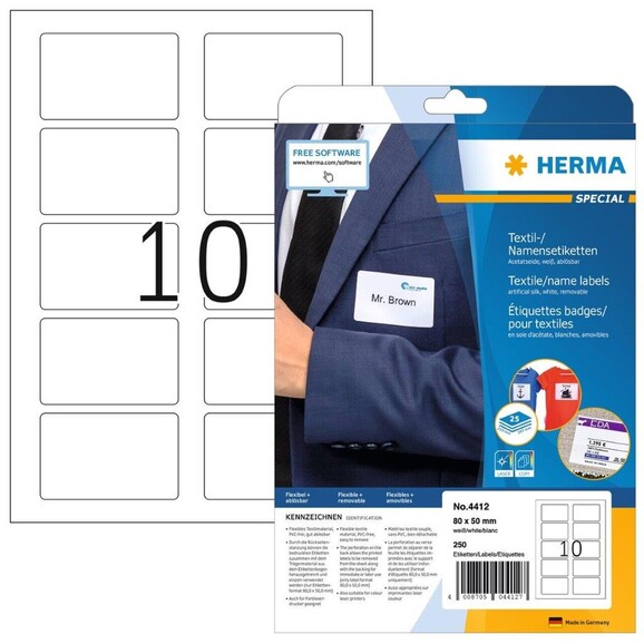 Namensetiketten Herma A4 80x50 mm weiß, Art.-Nr. 4412HERMA - Paterno B2B-Shop