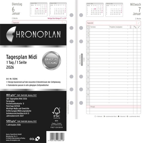 Kalendereinlage Chronoplan Midi Tagesplan, Art.-Nr. 5024J - Paterno B2B-Shop