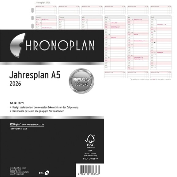 Kalendereinlage Chronoplan A5 Jahresplan, Art.-Nr. 5027J - Paterno B2B-Shop