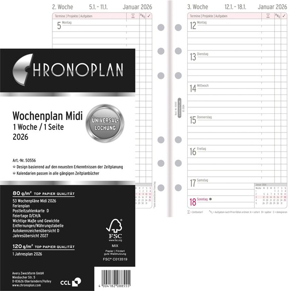 Kalendereinlage Chronoplan Wochenplan Midi, Art.-Nr. 5055J - Paterno B2B-Shop Kalendereinlage Chronoplan Wochenplan Midi, Art.-Nr. 5055J - Paterno B2B-Shop