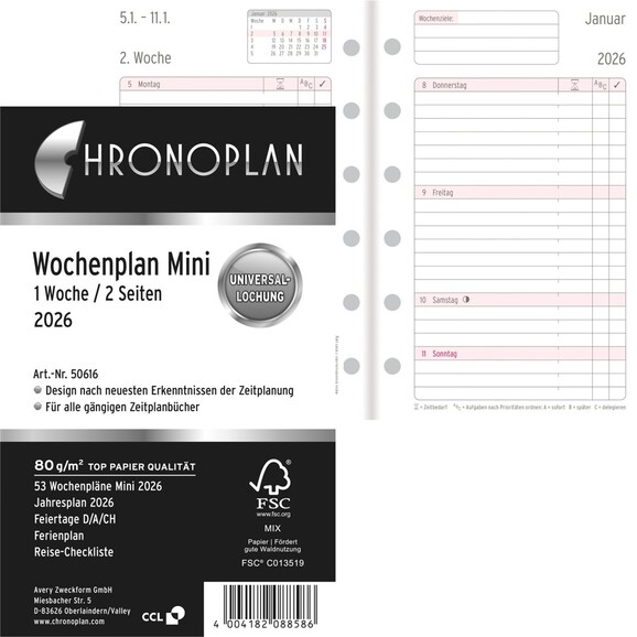 Kalendereinlage Chronoplan Mini Wochenplan, Art.-Nr. 5061J - Paterno B2B-Shop