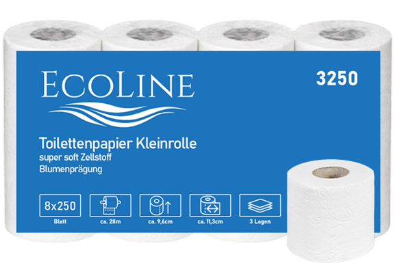 WC-Papier Ecoline 3lagig 250 Blatt Zellstoff hochweiß, Art.-Nr. 6986 - Paterno B2B-Shop
