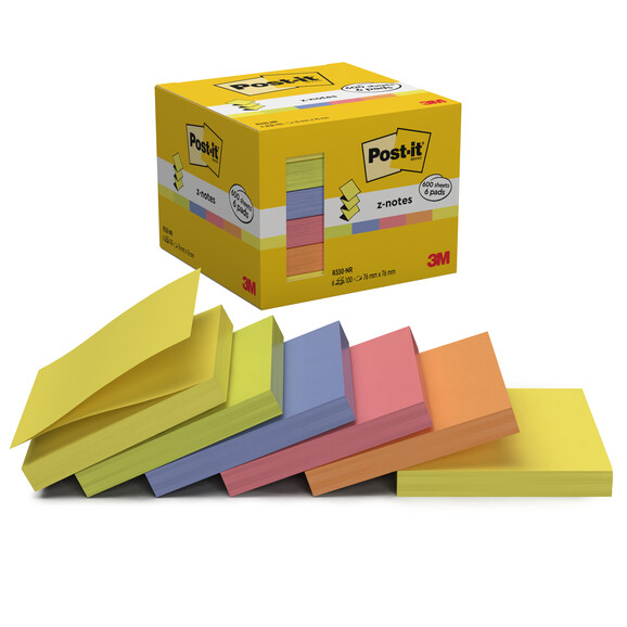 Haftnotizen Post-it 76x76 mm Z-Notes Neonfarben, Art.-Nr. R330NRB - Paterno B2B-Shop
